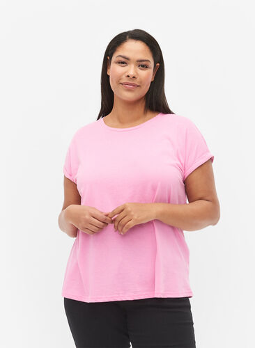 Zizzi Kortærmet t-shirt i bomuldsblanding, Rosebloom, Model image number 0