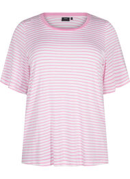 Stribet t-shirt i lyocell med rund hals, B White Rosebloom St