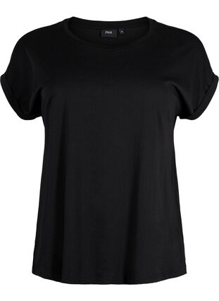 Zizzi Kortærmet t-shirt i bomuldsblanding, Black, Packshot image number 0