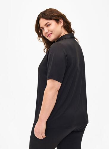 Zizzi Polo t-shirt med v-hals, Black, Model image number 1