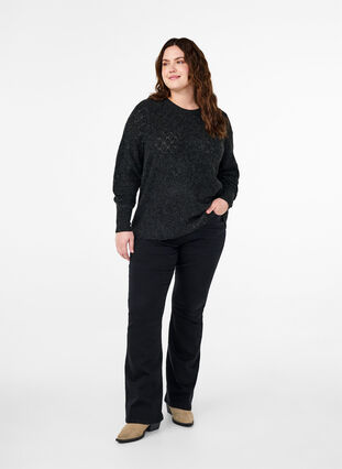 Zizzi Strikbluse med hulmønster, Dark Grey Melange, Model image number 2