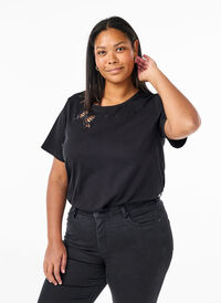 T-shirt i økologisk bomuld med sløjfedetalje, Black, Model