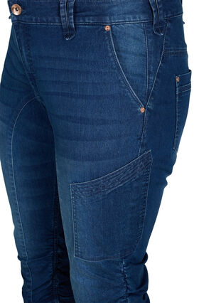 Zizzi Slim fit capri jeans med lommer, Dark blue denim, Packshot image number 2