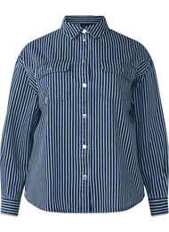 Stribet denimskjorte med brystlommer, Blue Denim Stripe