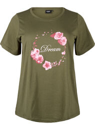 FLASH - T-shirt med motiv, Olive Night Flower