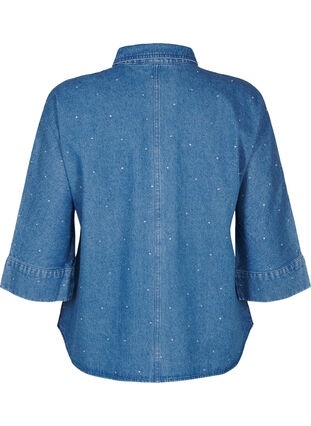 Zizzi Denimskjorte med rhinsten og 3/4 ærmer, Bl. Denim Rhinestone, Packshot image number 1