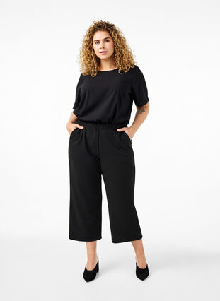 Zizzi Kortærmet bluse i viskose med bindebånd, Black, Model image number 2