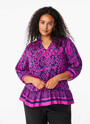 Zizzi Bluse med print og 3/4 ærmer, Night Sky AOP, Model image number 0