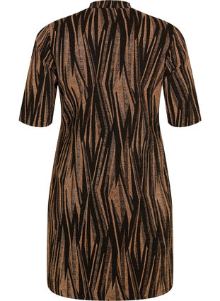 sfærisk Bounce På hovedet af Mønstret kjole med glitter og korte ærmer - Brun - Str. 42-60 - Zizzi