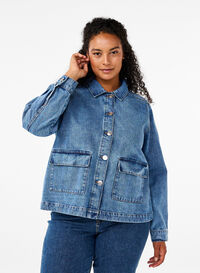 Denim skjortejakke med lommer, Blue Denim, Model