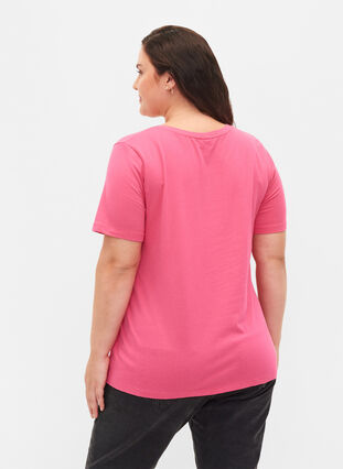 Zizzi Ensfarvet basis t-shirt i bomuld, Hot Pink, Model image number 1