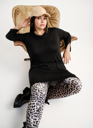 Zizzi Velour leggings med leoprint, Leopard, Image image number 0