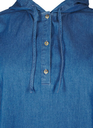 Zizzi Denim bluse med hætte, Medium Blue Denim, Packshot image number 2