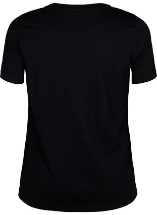 Zizzi T-shirt med motiv, Black w. Flower, Packshot image number 1