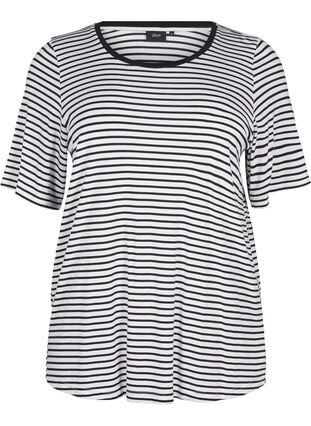 Zizzi Stribet t-shirt i lyocell med rund hals, B White Black St, Packshot image number 0