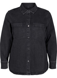 Denimskjorte med knapper og brystlommer, Dark Grey Denim, Packshot