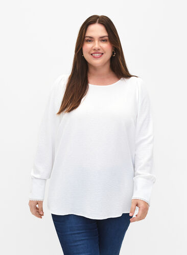 Zizzi Langærmet bluse med tekstur, Bright White, Model image number 0