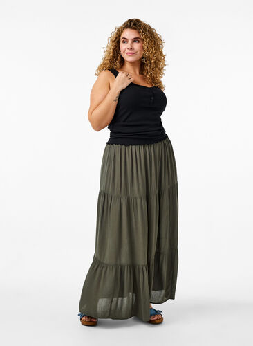 Zizzi Lang nederdel med elastik i taljen, Thyme, Model image number 0