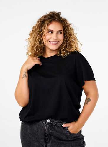 Zizzi Basis t-shirt i bomuld med rund hals , Black, Model image number 0