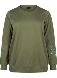 Sweatshirt med broderede blomster, D. L. Green W. emb.