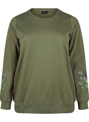 Zizzi Sweatshirt med broderede blomster, D. L. Green W. emb., Packshot image number 0