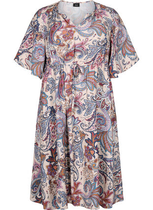 Zizzi Kortærmet viskose kjole med paisleyprint, Sand Do. Paisley AOP, Packshot image number 0