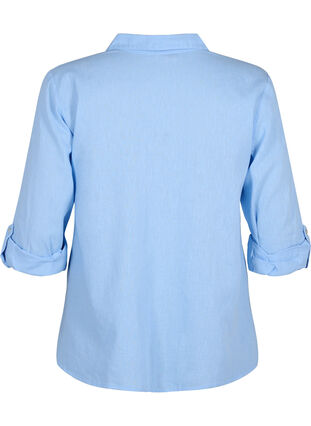 Zizzi Skjortebluse med knaplukning i bomuldsmix med hør, Serenity, Packshot image number 1