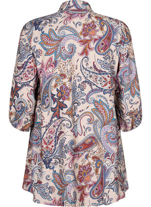 Zizzi Viskose tunika med paisleyprint og 3/4 ærmer, Sand Do. Paisley AOP, Packshot image number 1