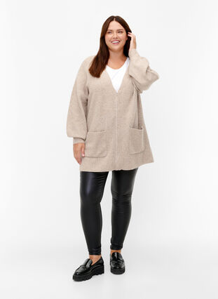 Zizzi Strikket cardigan med lynlås og lommer, Simply Taupe Mel., Model image number 2