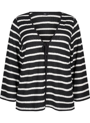 Zizzi Cardigan med bindebånd, Black White stripe, Packshot image number 0