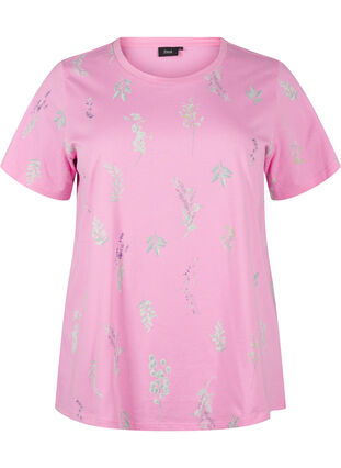 Zizzi T-shirt i økologisk bomuld med blomsterprint, Rosebloom W. Flower, Packshot image number 0