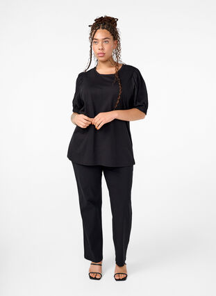 Zizzi Økologisk bomuldsbluse med broderi anglaise ærmer, Black, Model image number 2