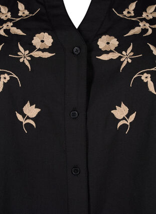 Zizzi Skjortebluse med broderede blomster og 3/4 ærmer, Black W. Beige Emb. , Packshot image number 2
