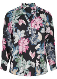 Langærmet bluse med blomsterprint, Rose Flower AOP