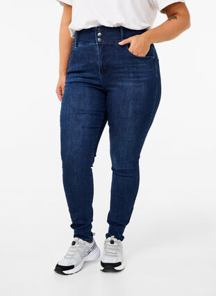 Zizzi Super slim Bea jeans med ekstra høj talje, Dark Blue, Model image number 2