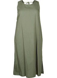 Ærmeløs kjole i bomuldsmix med hør, Deep Lichen Green, Packshot