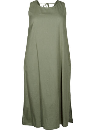 Zizzi Ærmeløs kjole i bomuldsmix med hør, Deep Lichen Green, Packshot image number 0