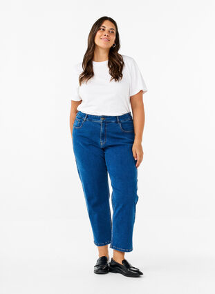 Zizzi Cropped Vera jeans med straight fit, Blue Denim, Model image number 0