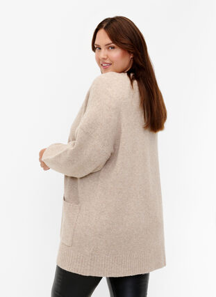 Zizzi Strikket cardigan med lynlås og lommer, Simply Taupe Mel., Model image number 1