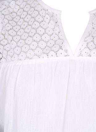 Zizzi Kjole i bomuldsmix med hør og crochetdetalje, Bright White, Packshot image number 2