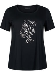 T-shirt i bomuld med motiv, Black w. Lion