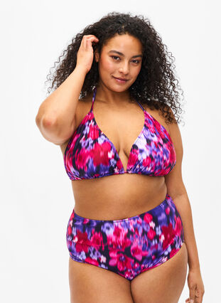 Zizzi Bikini underdel med print og høj talje , Pink Flower AOP, Model image number 0