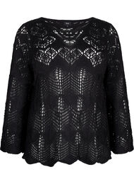 Strikbluse med hulmønster, Black