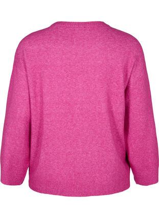 Zizzi Strikbluse med rund hals og midtersøm, Fuchsia Red Mel., Packshot image number 1