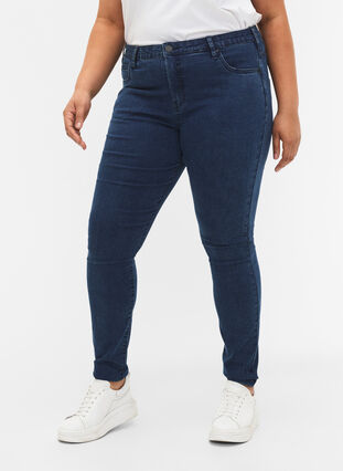Zizzi Højtaljede super slim Amy jeans, Dark blue, Model image number 3