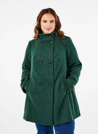 Kort trenchcoat med a-form, Trekking Green Mel., Model