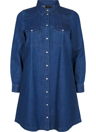 Zizzi Denimkjole med knapper, Medium Blue Denim, Packshot image number 0