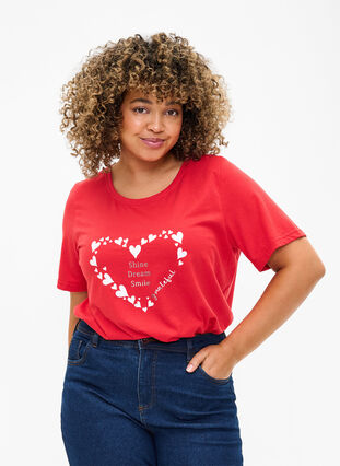 Zizzi FLASH - T-shirt med motiv, High Risk Red Heart, Model image number 0