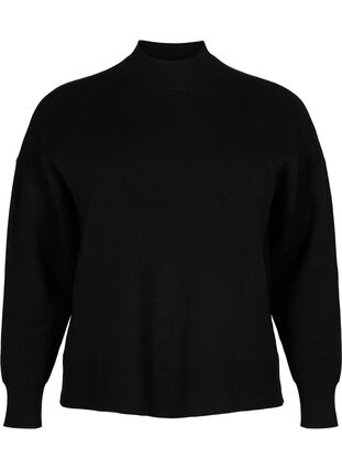 Zizzi Ensfarvet strikbluse, Black, Packshot image number 0