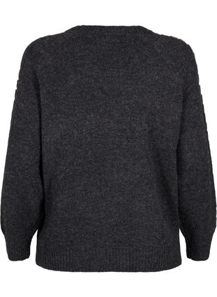 Zizzi Strikbluse med stikninger, Dark Grey White Mel., Packshot image number 1